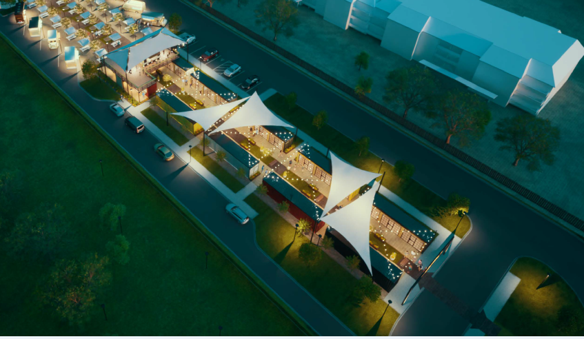 Aerial rendering Station 1-7-4 retail park