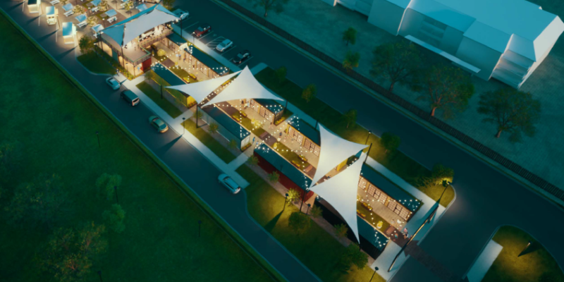 Aerial rendering Station 1-7-4 retail park